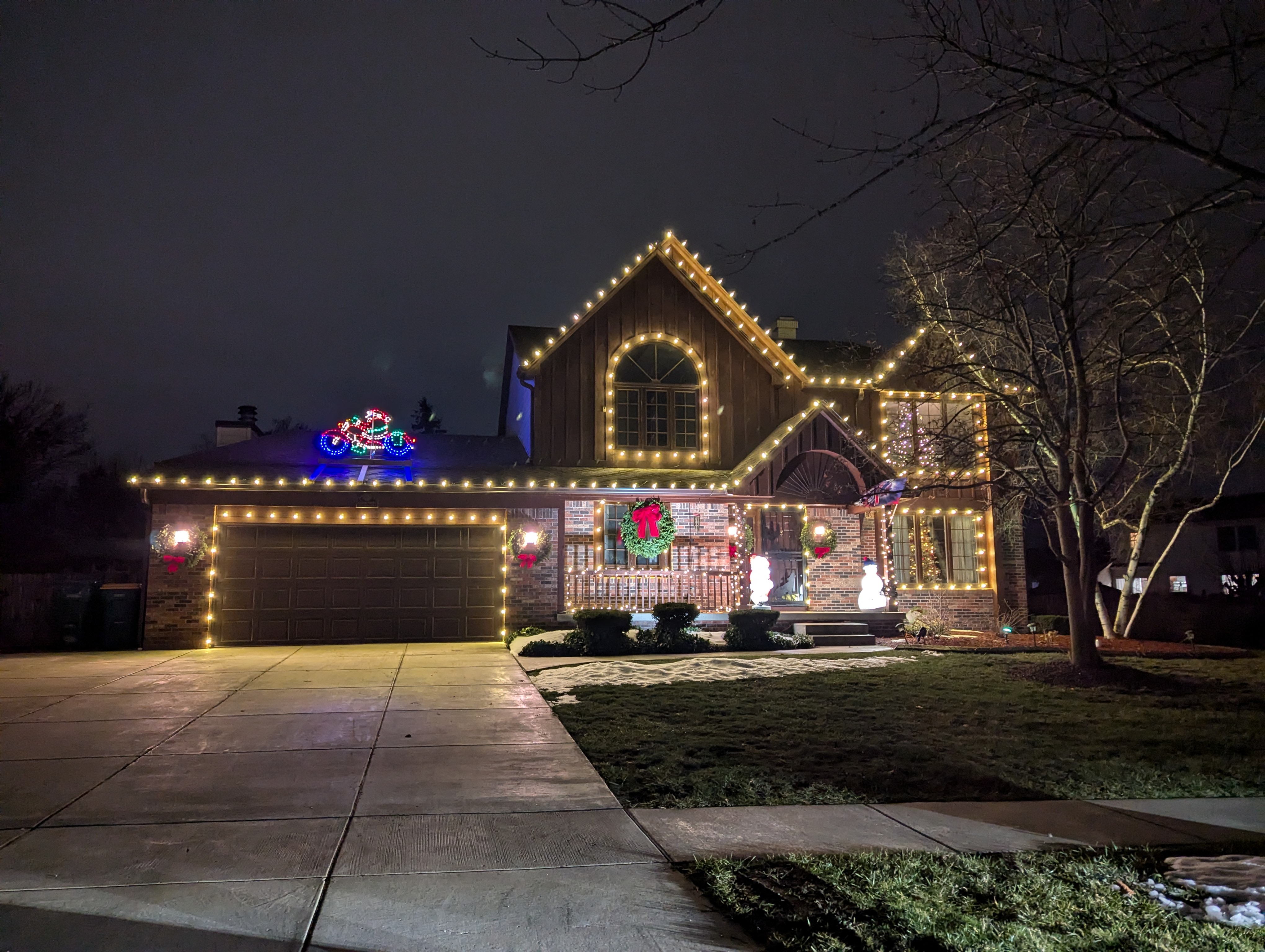 Colorful full-property Christmas light display
